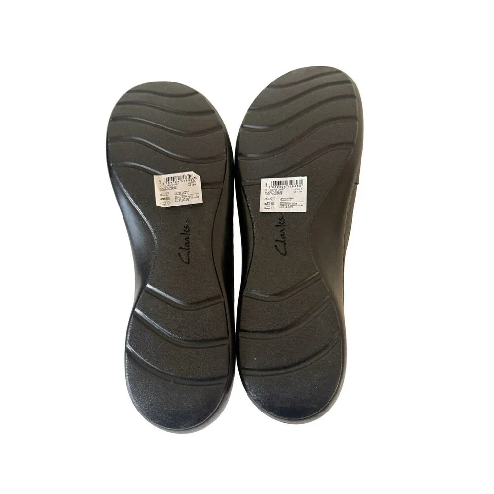 Clarks Womens Cora Daisy Loafers Black Leather Slip On Flat Shoes  SZ 12N NEW